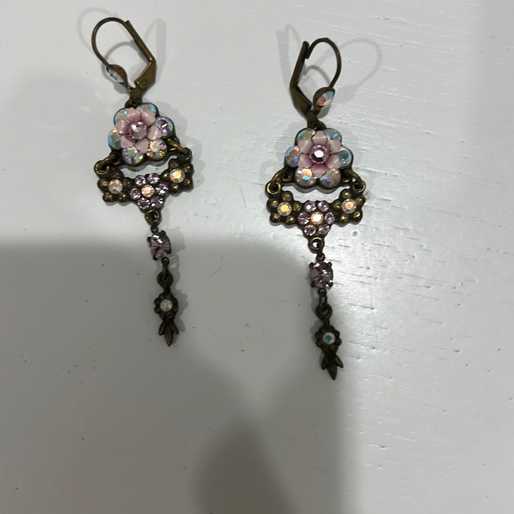 These are rare Negrin crystal drop earrings with antiquing. No longer available.